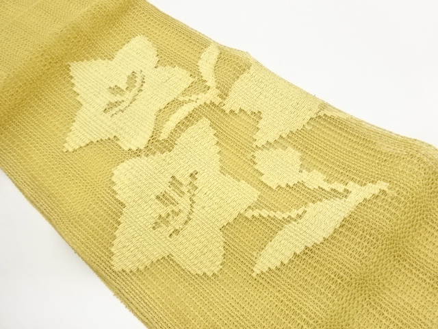 Nagoya obi for summer with woven abstract bellflower pattern in variegated weave